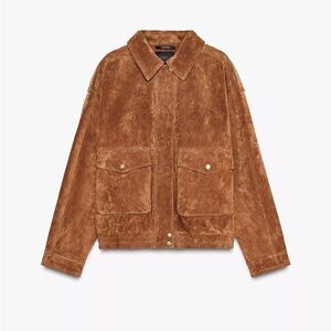 BRAND NEW w/out tags - ZARA 100% SUEDE LEATHER BOMBER JACKET - Dark Camel